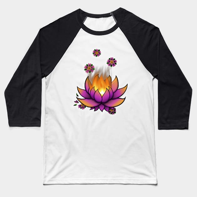 Flaming Lotus Baseball T-Shirt by dextrahoffman